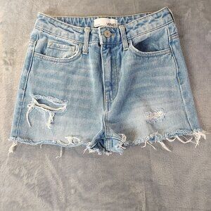 Vervet Women Denim Shorts 24 Light Wash Distressed Raw Hem‎ High Rise Casual Y2K